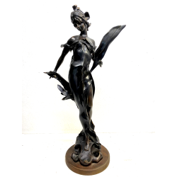 SCULTURA BRONZO Art Nouveau STATUA C. Valton NINFA DIANA FIGURA FEMMINILE '800