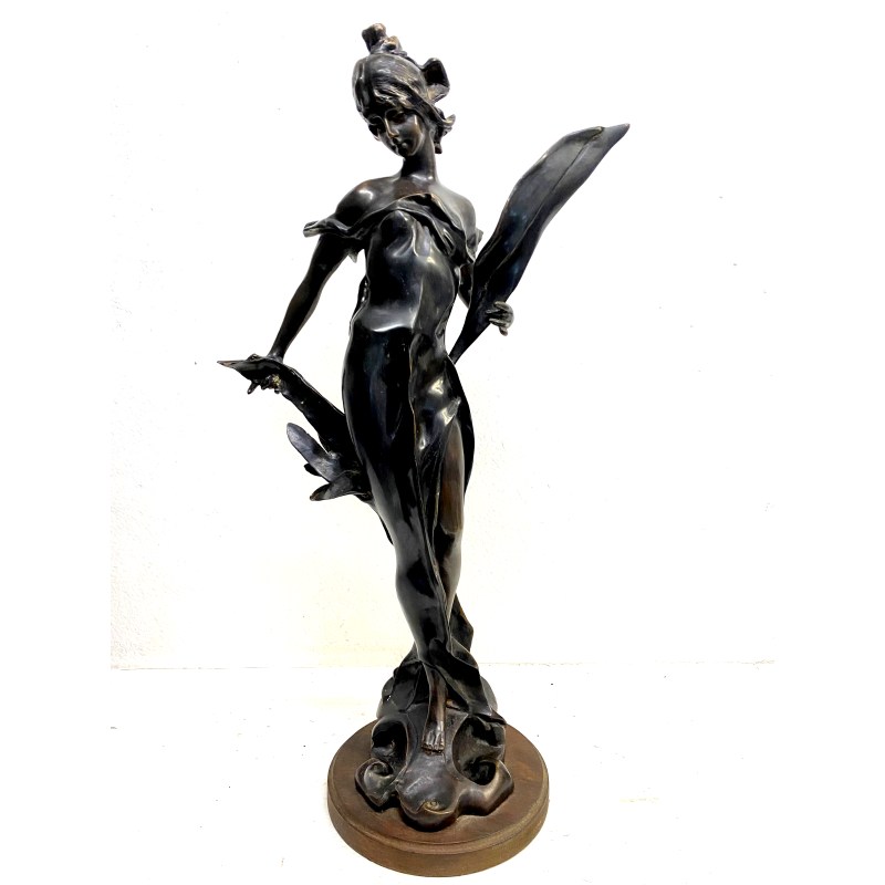 SCULTURA BRONZO Art Nouveau STATUA C. Valton NINFA DIANA FIGURA FEMMINILE '800