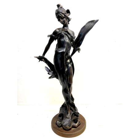 SCULTURA BRONZO Art Nouveau STATUA C. Valton NINFA DIANA FIGURA FEMMINILE '800