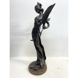 SCULTURA BRONZO Art Nouveau STATUA C. Valton NINFA DIANA FIGURA FEMMINILE '800