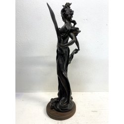 SCULTURA BRONZO Art Nouveau STATUA C. Valton NINFA DIANA FIGURA FEMMINILE '800