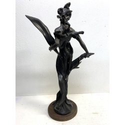 SCULTURA BRONZO Art Nouveau STATUA C. Valton NINFA DIANA FIGURA FEMMINILE '800