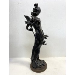 SCULTURA BRONZO Art Nouveau STATUA C. Valton NINFA DIANA FIGURA FEMMINILE '800