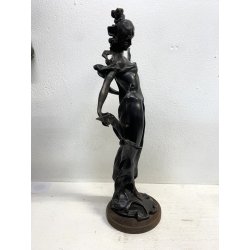 SCULTURA BRONZO Art Nouveau STATUA C. Valton NINFA DIANA FIGURA FEMMINILE '800