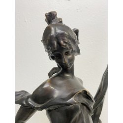 SCULTURA BRONZO Art Nouveau STATUA C. Valton NINFA DIANA FIGURA FEMMINILE '800