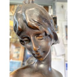 SCULTURA BRONZO Art Nouveau STATUA C. Valton NINFA DIANA FIGURA FEMMINILE '800
