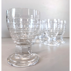LOTTO 6 CALICI CRISTALLO MOLATO DECORO LINEE Art Decò BICCHIERI 10,7 cm/h