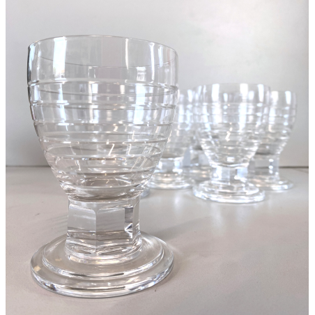LOTTO 6 CALICI CRISTALLO MOLATO DECORO LINEE Art Decò BICCHIERI 10,7 cm/h