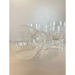 LOTTO 6 CALICI CRISTALLO MOLATO DECORO LINEE Art Decò BICCHIERI 10,7 cm/h