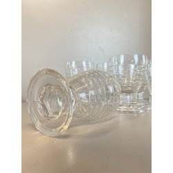 LOTTO 6 CALICI CRISTALLO MOLATO DECORO LINEE Art Decò BICCHIERI 10,7 cm/h