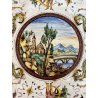ANTICO PIATTO PARATA MAIOLICA TERRACOTTA SMALTATA SCA DECORO GROTTESCHE ø 37cm