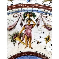 ANTICO PIATTO PARATA MAIOLICA TERRACOTTA SMALTATA SCA DECORO GROTTESCHE ø 37cm