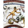 ANTICO PIATTO PARATA MAIOLICA TERRACOTTA SMALTATA SCA DECORO GROTTESCHE ø 37cm