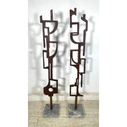 RARA COPPIA SCULTURA Roberto Aloi 1970 FERRO DESIGN ASTATTO OPERA D'ARTE TOTEM