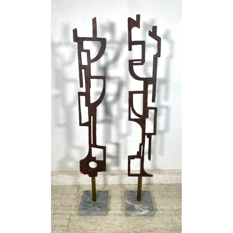 RARA COPPIA SCULTURA Roberto Aloi 1970 FERRO DESIGN ASTATTO OPERA D'ARTE TOTEM