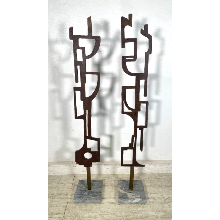 RARA COPPIA SCULTURA Roberto Aloi 1970 FERRO DESIGN ASTATTO OPERA D'ARTE TOTEM