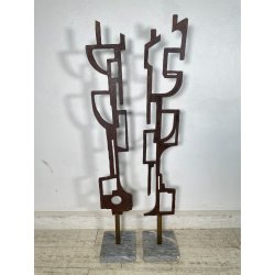 RARA COPPIA SCULTURA Roberto Aloi 1970 FERRO DESIGN ASTATTO OPERA D'ARTE TOTEM