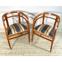 ANTICA COPPIA POLTRONA POZZETTO POLTRONCINE SEDIE LEGNO NOCE EPOCA 1800 STOFFA