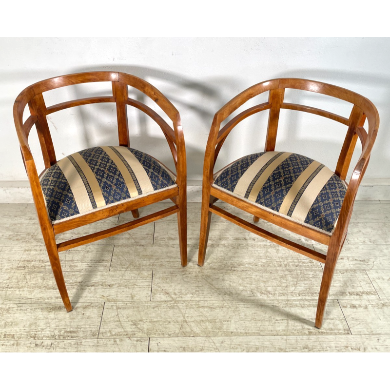 ANTICA COPPIA POLTRONA POZZETTO POLTRONCINE SEDIE LEGNO NOCE EPOCA 1800 STOFFA