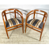 ANTICA COPPIA POLTRONA POZZETTO POLTRONCINE SEDIE LEGNO NOCE EPOCA 1800 STOFFA