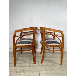 ANTICA COPPIA POLTRONA POZZETTO POLTRONCINE SEDIE LEGNO NOCE EPOCA 1800 STOFFA