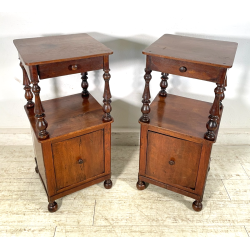 ANTICA COPPIA COMODINO LEGNO NOCE epoca 1800 CASSETTO ANTA RIPIANO ALZATA OLD