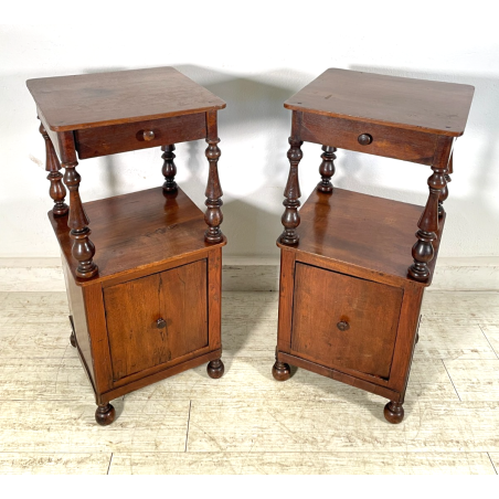 ANTICA COPPIA COMODINO LEGNO NOCE epoca 1800 CASSETTO ANTA RIPIANO ALZATA OLD