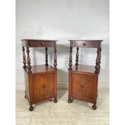 ANTICA COPPIA COMODINO LEGNO NOCE epoca 1800 CASSETTO ANTA RIPIANO ALZATA OLD