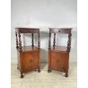 ANTICA COPPIA COMODINO LEGNO NOCE epoca 1800 CASSETTO ANTA RIPIANO ALZATA OLD
