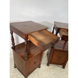 ANTICA COPPIA COMODINO LEGNO NOCE epoca 1800 CASSETTO ANTA RIPIANO ALZATA OLD