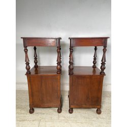ANTICA COPPIA COMODINO LEGNO NOCE epoca 1800 CASSETTO ANTA RIPIANO ALZATA OLD