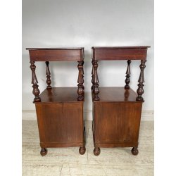 ANTICA COPPIA COMODINO LEGNO NOCE epoca 1800 CASSETTO ANTA RIPIANO ALZATA OLD