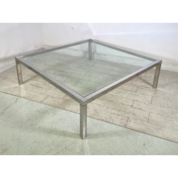 GRANDE TAVOLO DA SALOTTO VINTAGE ANNI 70 ACCIAIO VETRO CROMATO TAVOLINO DA FUMO