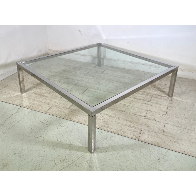 GRANDE TAVOLO DA SALOTTO VINTAGE ANNI 70 ACCIAIO VETRO CROMATO TAVOLINO DA FUMO