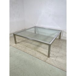 GRANDE TAVOLO DA SALOTTO VINTAGE ANNI 70 ACCIAIO VETRO CROMATO TAVOLINO DA FUMO