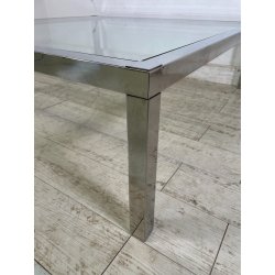 GRANDE TAVOLO DA SALOTTO VINTAGE ANNI 70 ACCIAIO VETRO CROMATO TAVOLINO DA FUMO