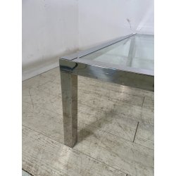 GRANDE TAVOLO DA SALOTTO VINTAGE ANNI 70 ACCIAIO VETRO CROMATO TAVOLINO DA FUMO