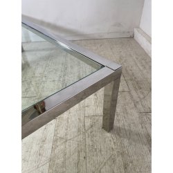 GRANDE TAVOLO DA SALOTTO VINTAGE ANNI 70 ACCIAIO VETRO CROMATO TAVOLINO DA FUMO