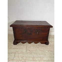 ANTICA PICCOLA CASSAPANCA FORZIERE DOPPIA SERRATURA legno NOCE 97 cm epoca 1700