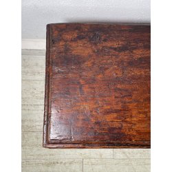ANTICA PICCOLA CASSAPANCA FORZIERE DOPPIA SERRATURA legno NOCE 97 cm epoca 1700