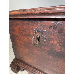 ANTICA PICCOLA CASSAPANCA FORZIERE DOPPIA SERRATURA legno NOCE 97 cm epoca 1700