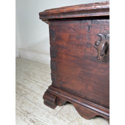 ANTICA PICCOLA CASSAPANCA FORZIERE DOPPIA SERRATURA legno NOCE 97 cm epoca 1700