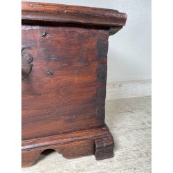 ANTICA PICCOLA CASSAPANCA FORZIERE DOPPIA SERRATURA legno NOCE 97 cm epoca 1700