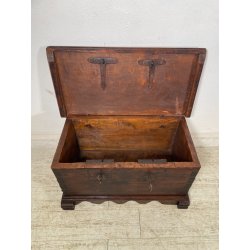 ANTICA PICCOLA CASSAPANCA FORZIERE DOPPIA SERRATURA legno NOCE 97 cm epoca 1700