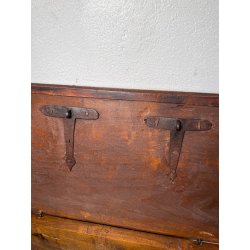 ANTICA PICCOLA CASSAPANCA FORZIERE DOPPIA SERRATURA legno NOCE 97 cm epoca 1700