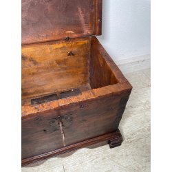 ANTICA PICCOLA CASSAPANCA FORZIERE DOPPIA SERRATURA legno NOCE 97 cm epoca 1700