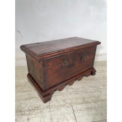 ANTICA PICCOLA CASSAPANCA FORZIERE DOPPIA SERRATURA legno NOCE 97 cm epoca 1700