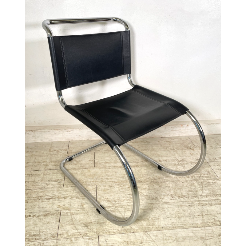 SEDIA VINTAGE METALLO CROMATO NERA Ludwig Mies Van Der Rohe MR10 CHAIR DESIGN