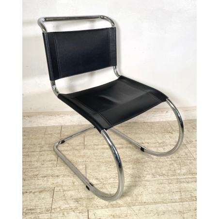 SEDIA VINTAGE METALLO CROMATO NERA Ludwig Mies Van Der Rohe MR10 CHAIR DESIGN