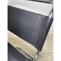 SEDIA VINTAGE METALLO CROMATO NERA Ludwig Mies Van Der Rohe MR10 CHAIR DESIGN